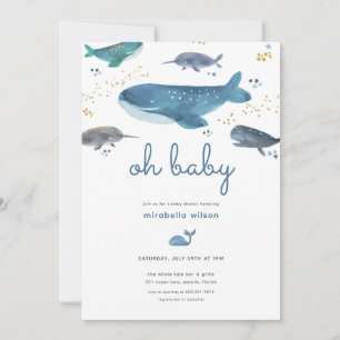 Moderne Ocean Whale Baby Dusche Einladung