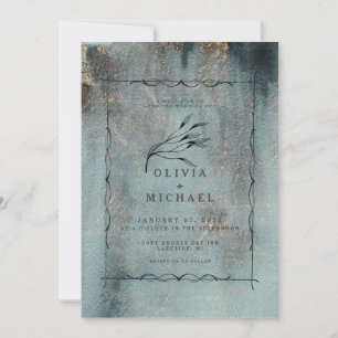 Moderne Oceanic Aquamarin Watercolor mit Goldene H Einladung