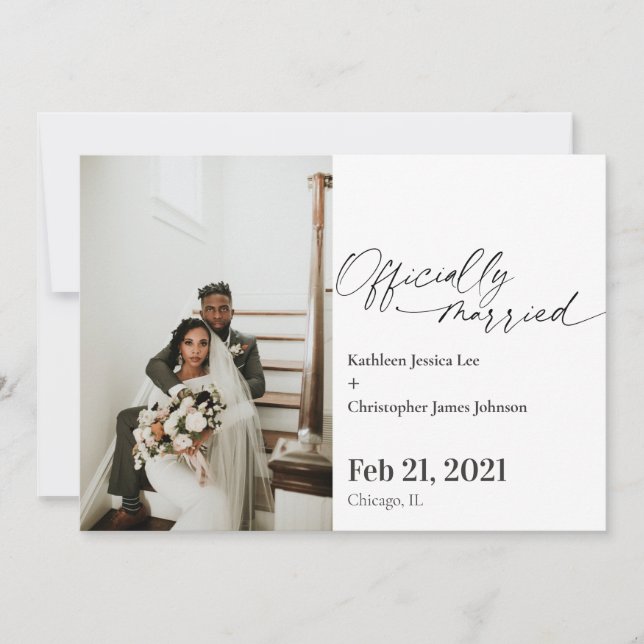Moderne offiziell verheiratete Hochzeitsankündigun Einladung (Vorderseite)