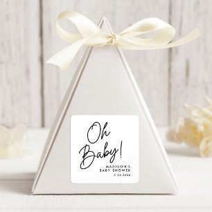 Moderne Oh Baby Schwarze Schrift Baby Shower Quadratischer Aufkleber