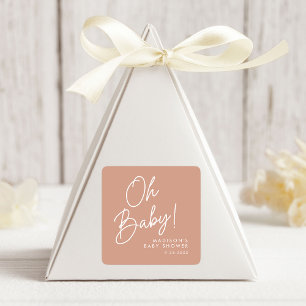 Moderne Oh Baby Script Blush Terrakotta Baby Showe Quadratischer Aufkleber