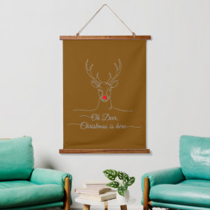 Moderne "Oh Hirsch" Minimalistische Weihnachtsrent Wandteppich Mit Holzrahmen