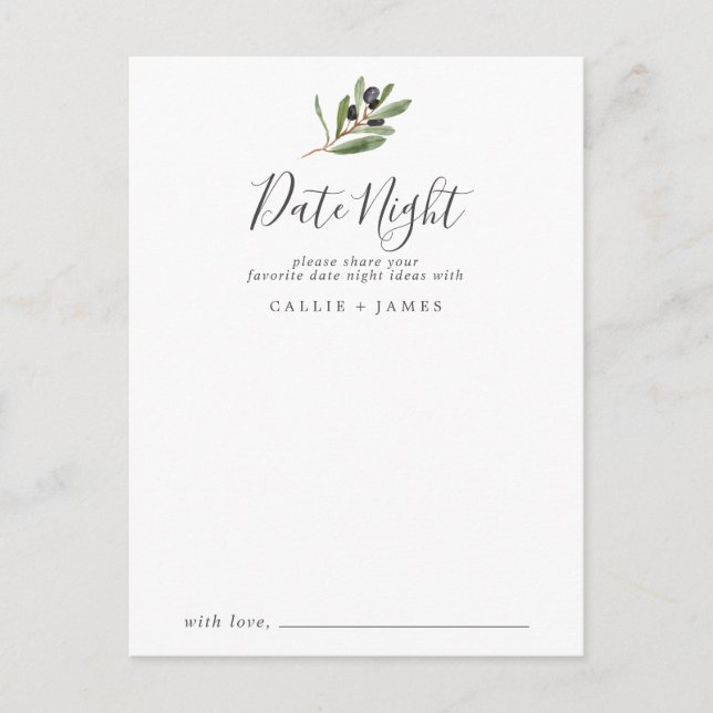 Moderne Olive Branch Date Night Ideale Karten (Vorderseite)