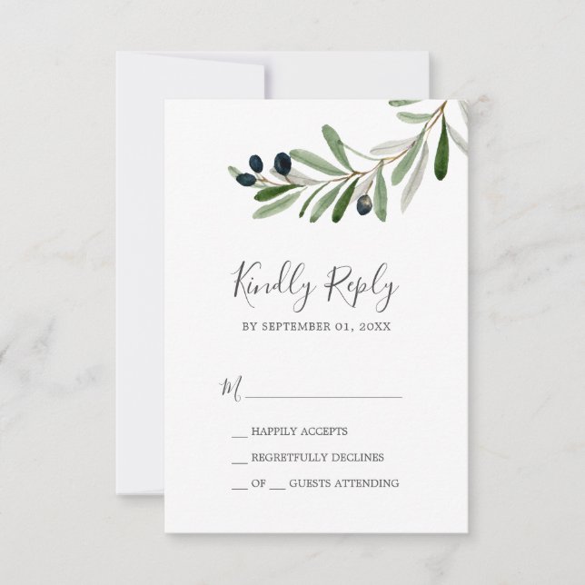 Moderne Olive Branch einfache RSVP-Karte RSVP Karte (Vorderseite)