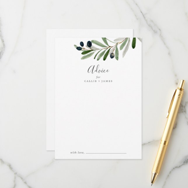 Moderne Olive Branch Hochzeit Hinweiskarte (Vorderseite/Rückseite Beispiel)