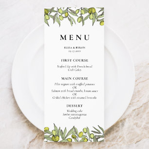 Moderne Olive Branch Hochzeit Menükarte