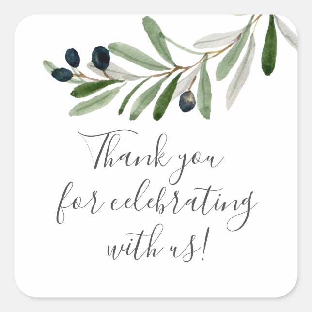 Moderne Olive Branche Vielen Dank Quadratischer Aufkleber (Vorderseite)