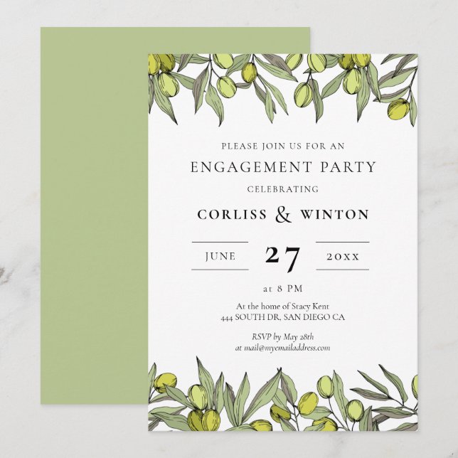 Moderne Olive-Filiale Einladung (Vorne/Hinten)