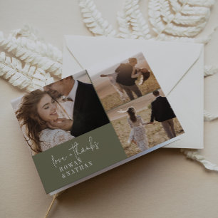 Moderne Olive Green 3 Foto Faltenblende Hochzeit Dankeskarte