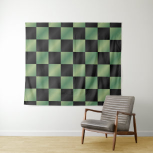 Moderne Olive Green Black Farbverlauf-Kariert Wandteppich