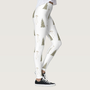 Moderne Olive Green Christmas Trees & Bows Leggings