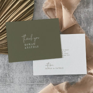 Moderne Olive Green Flat Wedding Dankeskarte