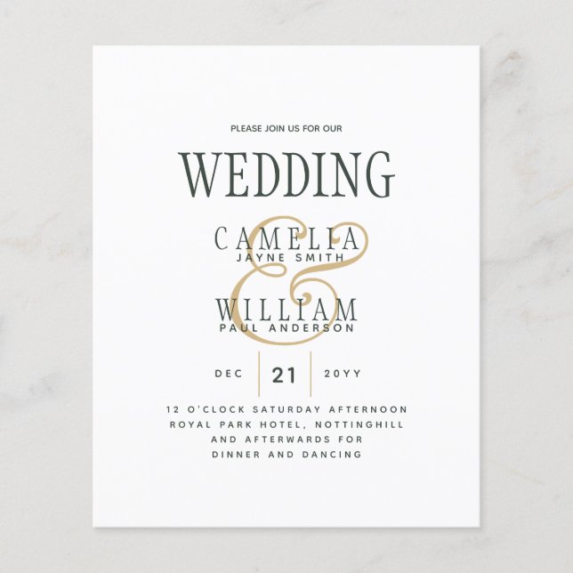 Moderne OLIVE Green Gold Hochzeit Flyer (Vorne)