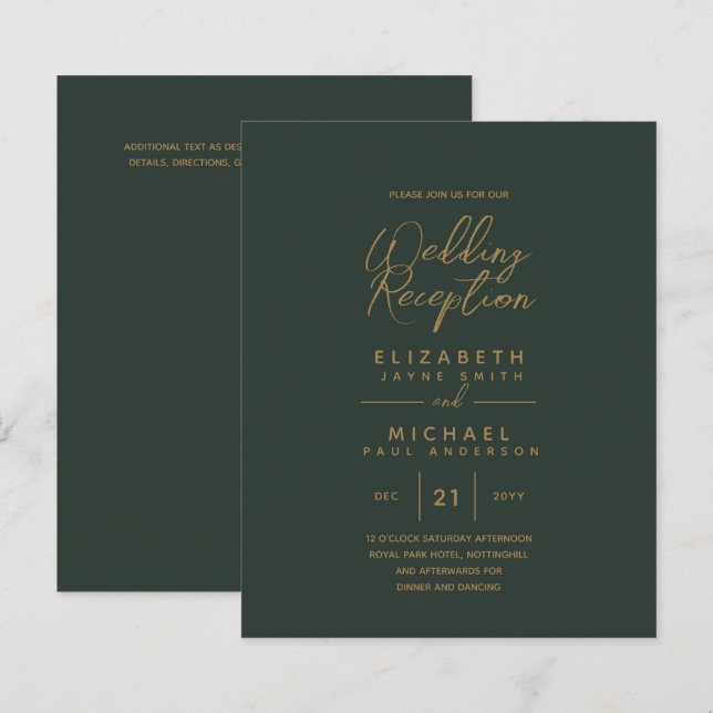 Moderne Olive Green Gold Hochzeitsempfehlung (Vorne/Hinten)