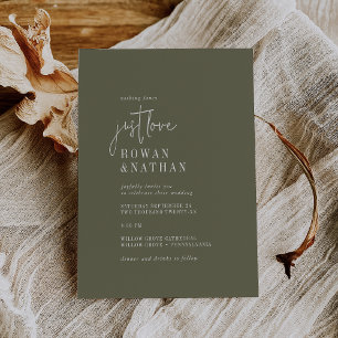 Moderne Olive Green Just Liebe Hochzeit Einladung