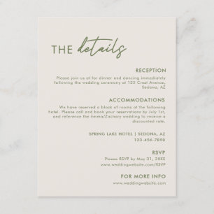 Moderne Olive Green Wedding Details Begleitkarte