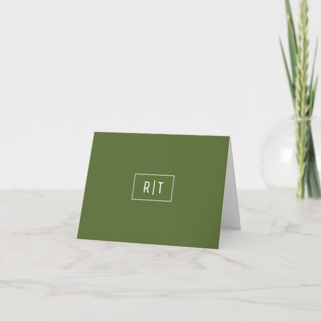 Moderne Olive Vert Vert Blanc Monogramme Simple (Devant)