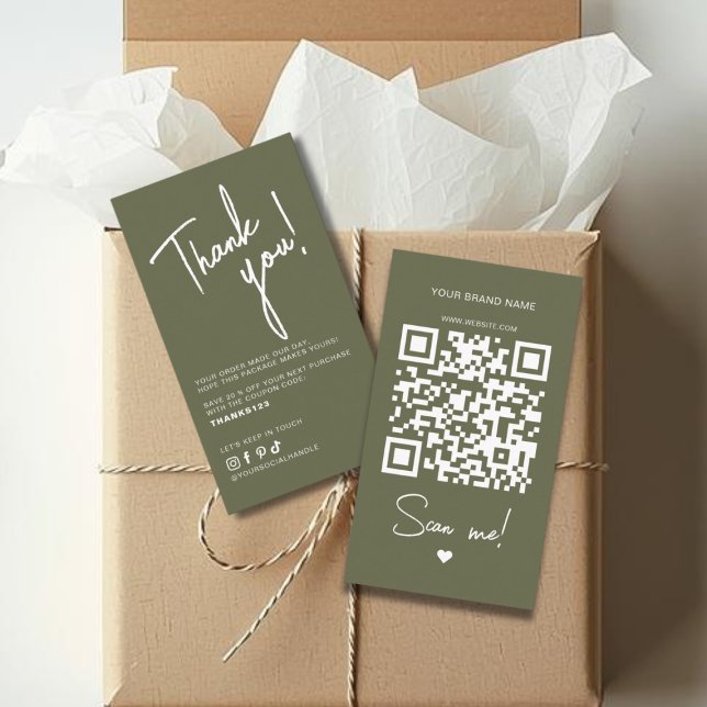 Moderne Oliven-grüne Bestell-Danke QR-Code Visitenkarte (Von Creator hochgeladen)
