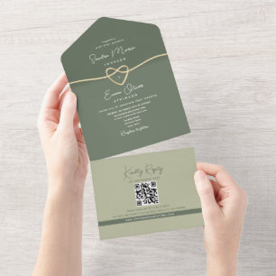 Moderne Oliven-grüne Hochzeit All In One Einladung