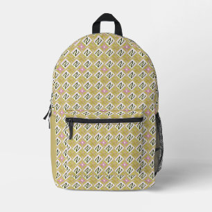 Moderne Oliven- und Magenta-Geometric-Stammesmuste Bedruckter Rucksack