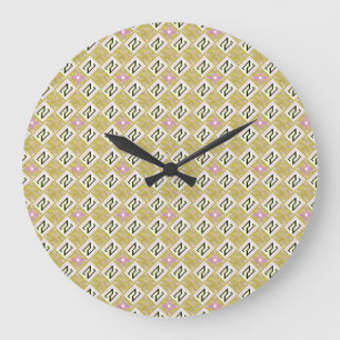 Moderne Oliven- und Magenta-Geometric-Stammesmuste Große Wanduhr
