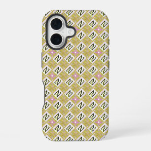Moderne Oliven- und Magenta-Geometric-Tribalmuster iPhone 16 Hülle