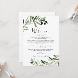 Moderne Olivenhochzeit Begrüßungsschreiben und Rei
