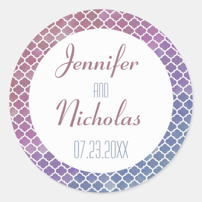 Moderne Ombre Geometric Mosaic Wedding Runder Aufkleber (Vorderseite)