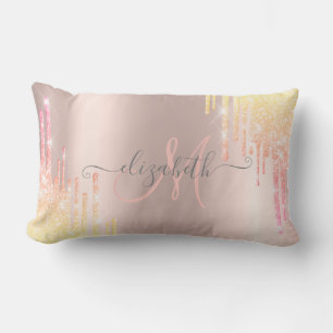 Moderne Ombre Glitter Drips Roségold Monogramm Lendenkissen
