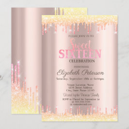 Moderne Ombre Glitzer Tropfen Rose Gold Sweet 16 Einladung