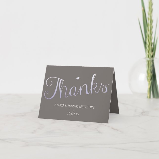 Moderne Ombré Typografy Liebe Lila & Gray Wedding Dankeskarte (Vorderseite)