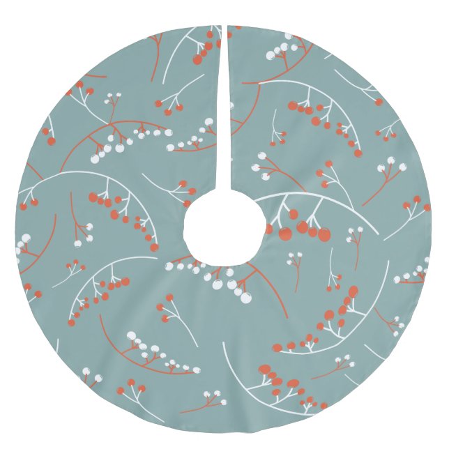 Moderne Orange auf aquamarinen Beeren-Abbildung Polyester Weihnachtsbaumdecke (Vorderseite)