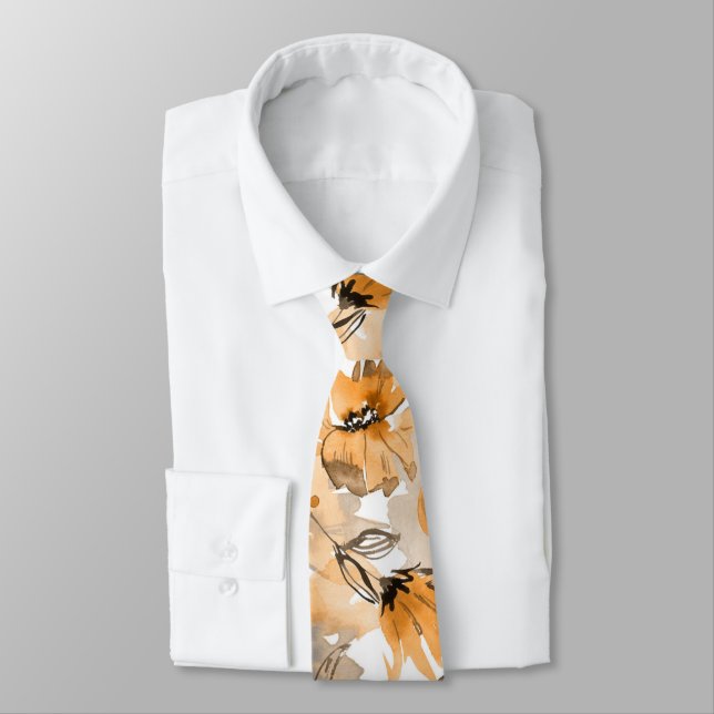 Moderne Orange Automne tendance Cravate floral (Attaché)