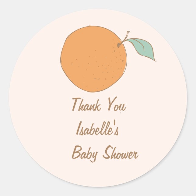 Moderne Orange Babydusche einer kleinen Süsse Viel Runder Aufkleber (Vorderseite)