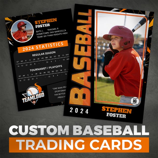 Moderne Orange Baseball Player Trading Card Status Telefonnummerkarte (Von Creator hochgeladen)