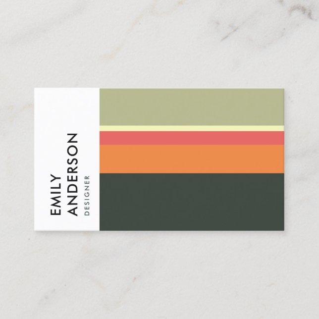 MODERNE ORANGE-BEIGE-PINK-NAVY-STRIPEN VISITENKARTE (Vorderseite)