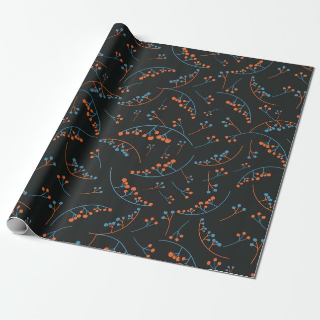 Moderne orange-blaue Beerenmuster Geschenkpapier (Ungerollt)
