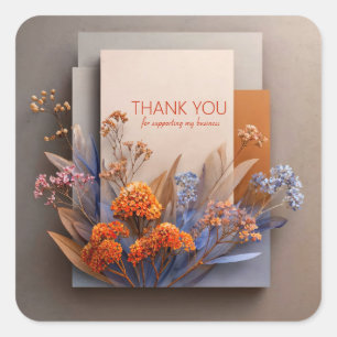 Moderne Orange Blaue Florale Geometrische Farbbloc Quadratischer Aufkleber