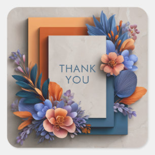 Moderne Orange Blaue Florale Geometrische Farbblöc Quadratischer Aufkleber