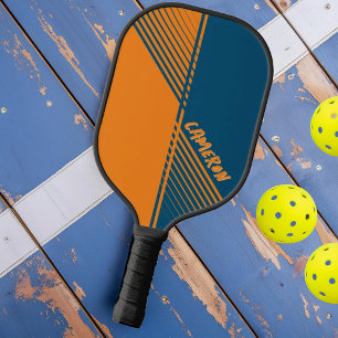 Moderne Orange Blaue Sportliche Split Fade Frisur  Pickleball Schläger