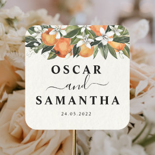 Moderne Orange & Blumen Aquarell  Quadratischer Aufkleber