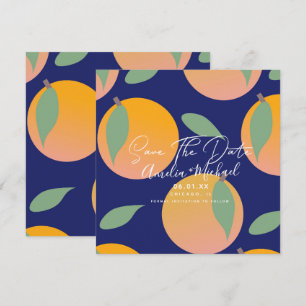 Moderne Orange Botanische Blaue Save-the-Date-Kart Karte