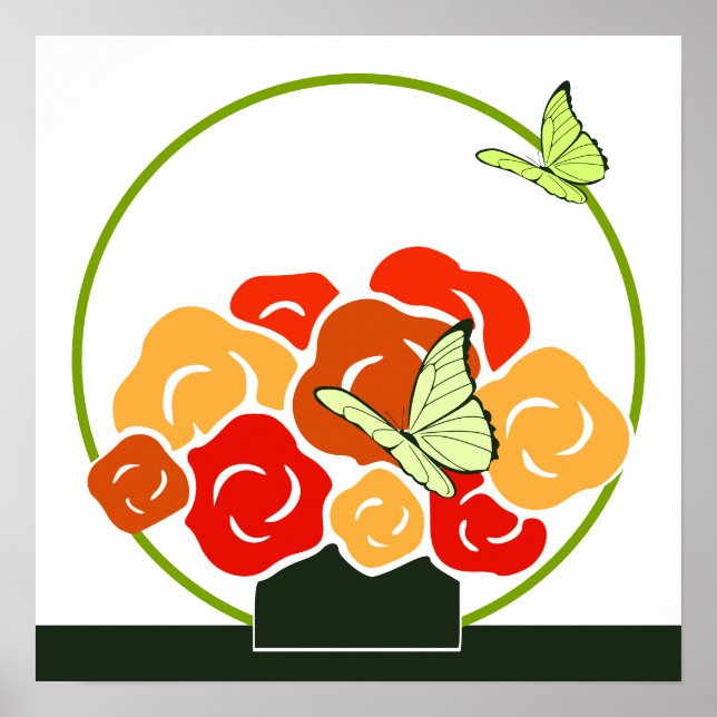Moderne Orange Bouquet & Green Butterfats Square Poster (Vorne)
