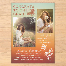 Moderne Orange Butterfly Foto Graduation Party Acryleinladungen