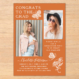 Moderne Orange Butterfly Foto Graduation Party Acryleinladungen