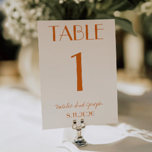 Moderne Orange-Creme-Launische Hochzeitstisch-Numm Einladung
