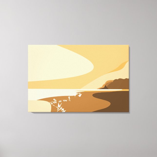 Moderne Orange Digital Art Beach Seascape Leinwanddruck (Vorderseite)