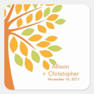 Moderne Orange Fall Tree Wedding Square Sticker