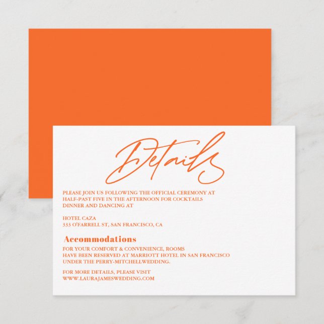 Moderne, orange farbenfrohe Hochzeitskarte RSVP Karte (Vorne/Hinten)