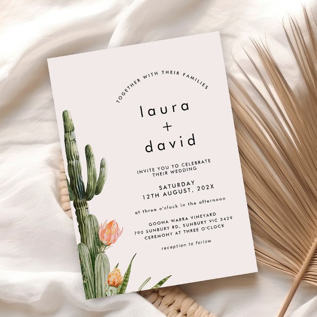 Moderne Orange Floral Cactus Wedding Einladung (Modern Cactus Wedding Invitation, Cactus Themed Wedding Invite, Modern, Floral Cactus Wedding Invite)
